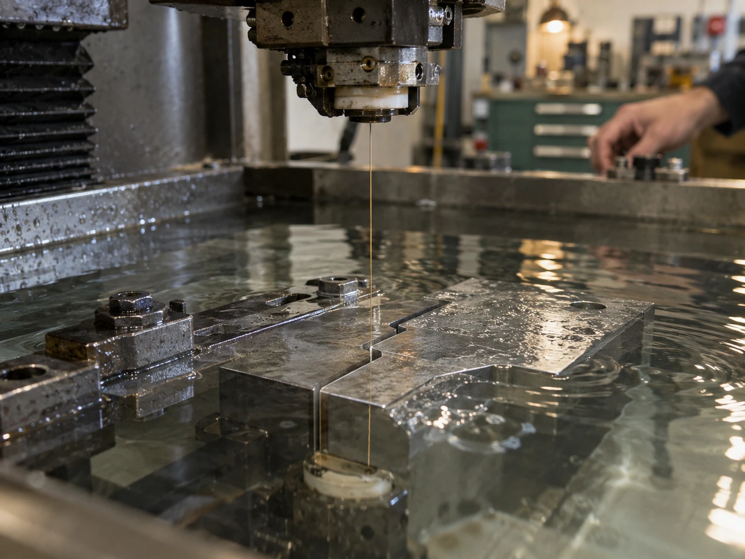 Gerçek takımhanede su altında CNC tel erozyon kesimi