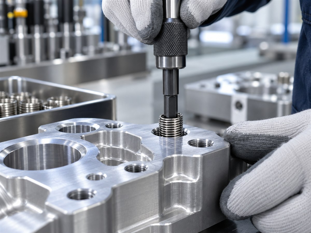 Metal parçaya helisel diş inserti uygulaması